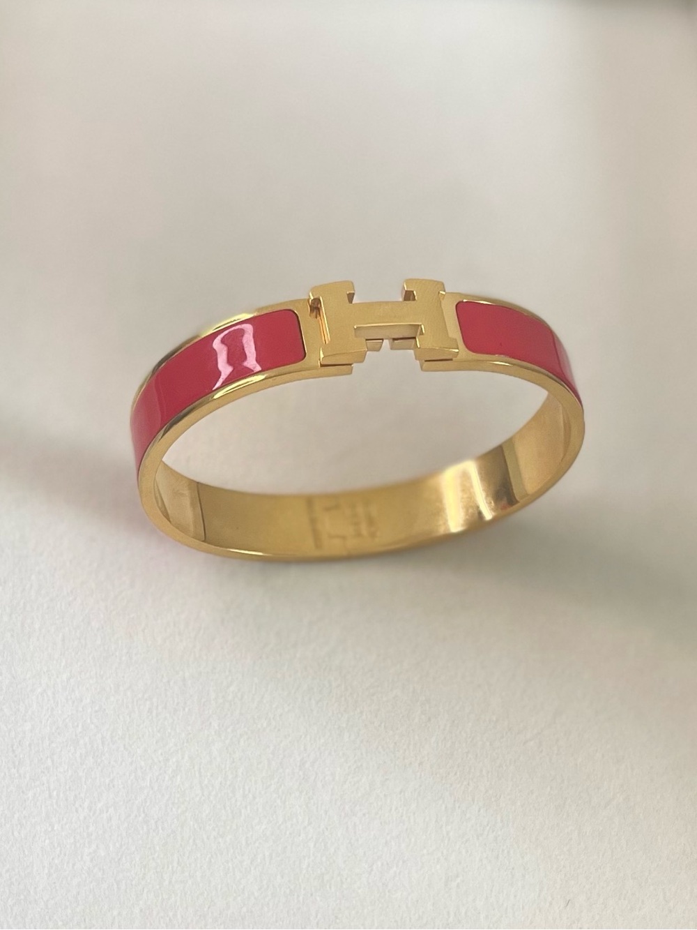 Gold-Tone Red Enamel H Logo Bangle Bracelet